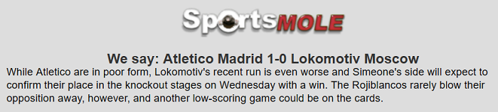 Dự đoán Atletico Madrid vs Lokomotiv (3h 12/12) bởi chuyên gia Sean Wilson