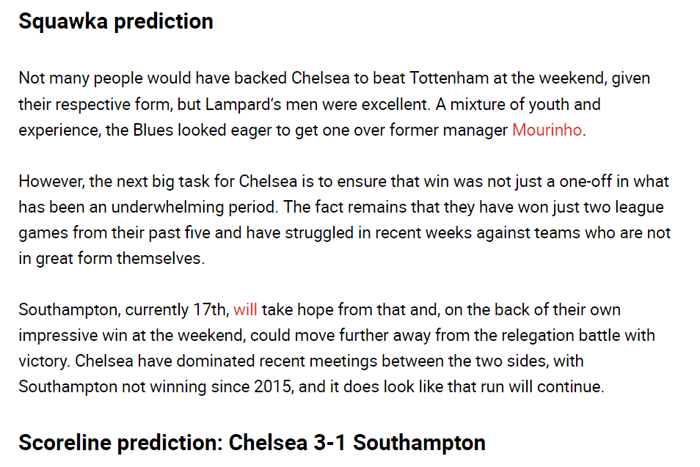 Dự đoán Chelsea vs Southampton (22h 26/12) bởi Squawka