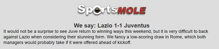 Dự đoán Lazio vs Juventus (2h45 8/12) bởi Sports Mole